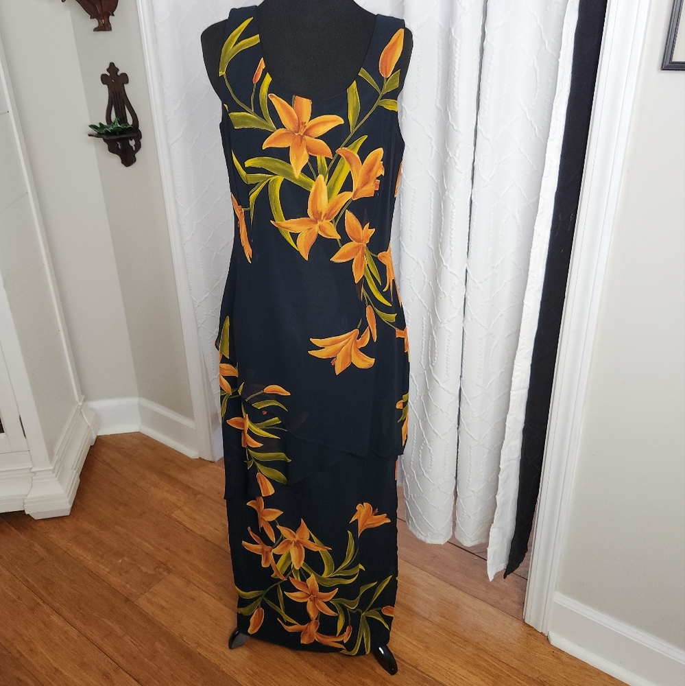 Vintage Floral‎ Lily Side Ruffle Lined Dress